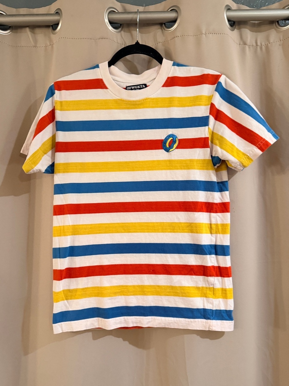 Unisex Ofwgkta  Multicolor Striped Cotton Tee - White/Red/Blue/Yellow